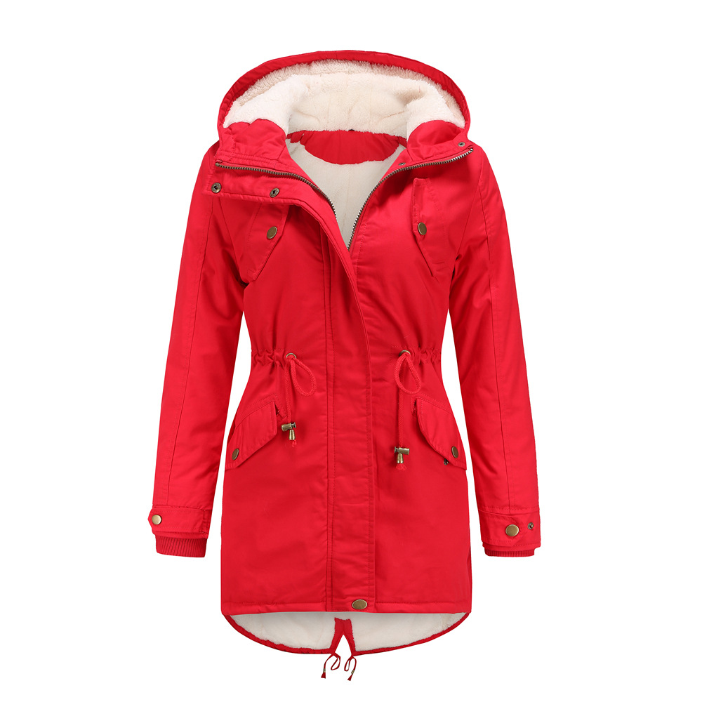 Picture of 2024 European Size Autumn and Winter New Women's Export Cotton Coat Women's Pure Color Hooded Parka Coat Thick Cotton Coat Fleece-Lined Cotton Coat