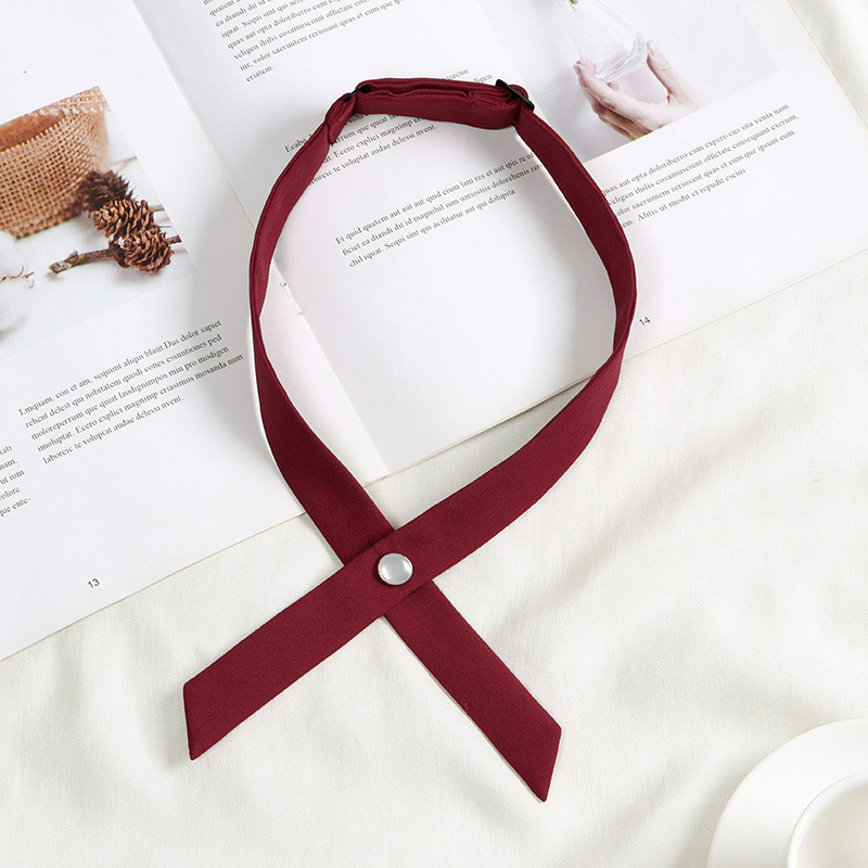 Picture of JK Solid Color Cross Bow Tie Female Student School Uniform College Style wine red Collar Shirt Bow