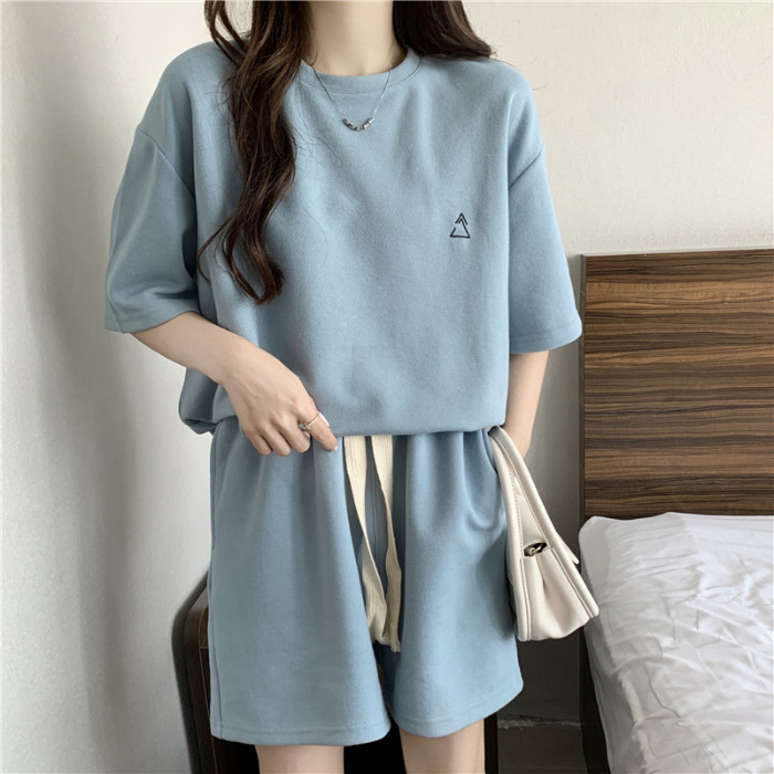 Picture of 2023 New Casual Sports Suit Women's Summer Thin Loose Large Size All-Match Short Sleeve Shorts Two-Piece Trendy Set