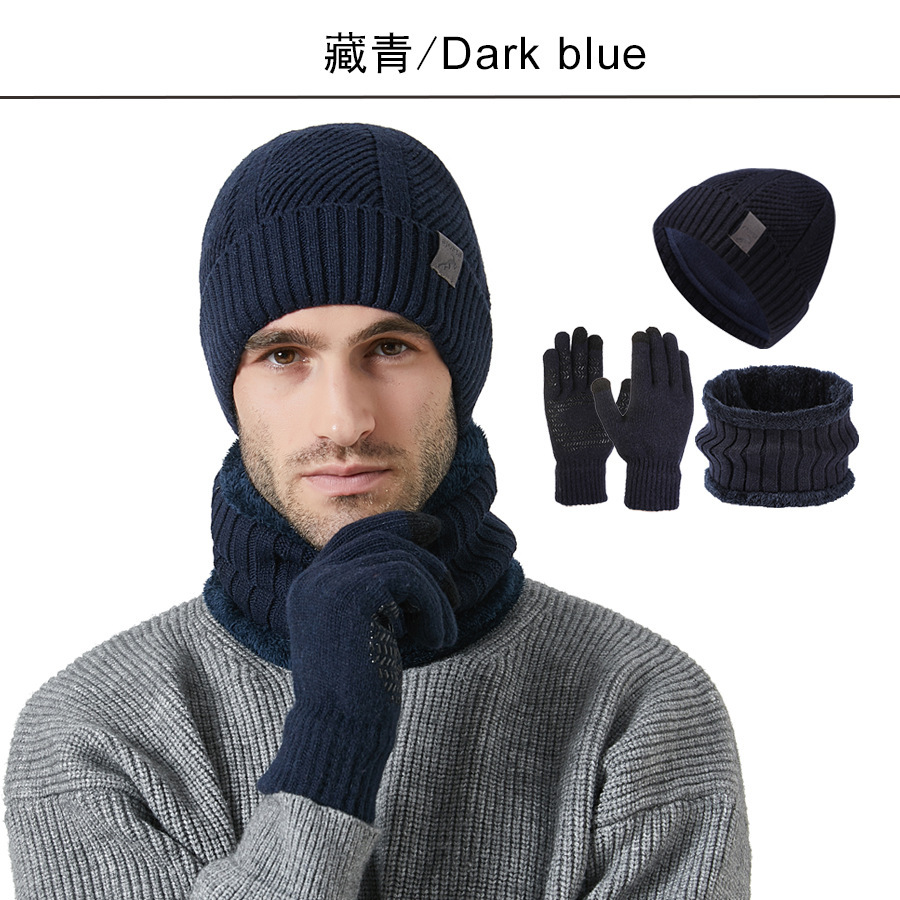 Picture of 2025 New Winter Thickeneded Men's Hat, Scarf and Gloves Three-Piece Cycling Non-Slip Ear Protection Knitted Hat Set