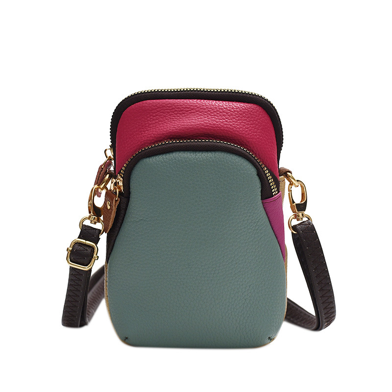 Picture of Genuine Leather Women's Bag 2024 New Fashion Versatile Small Square Bag Spliced Mobile Phone Bag Women's Bag First Layer Cowhide Crossbody Bag