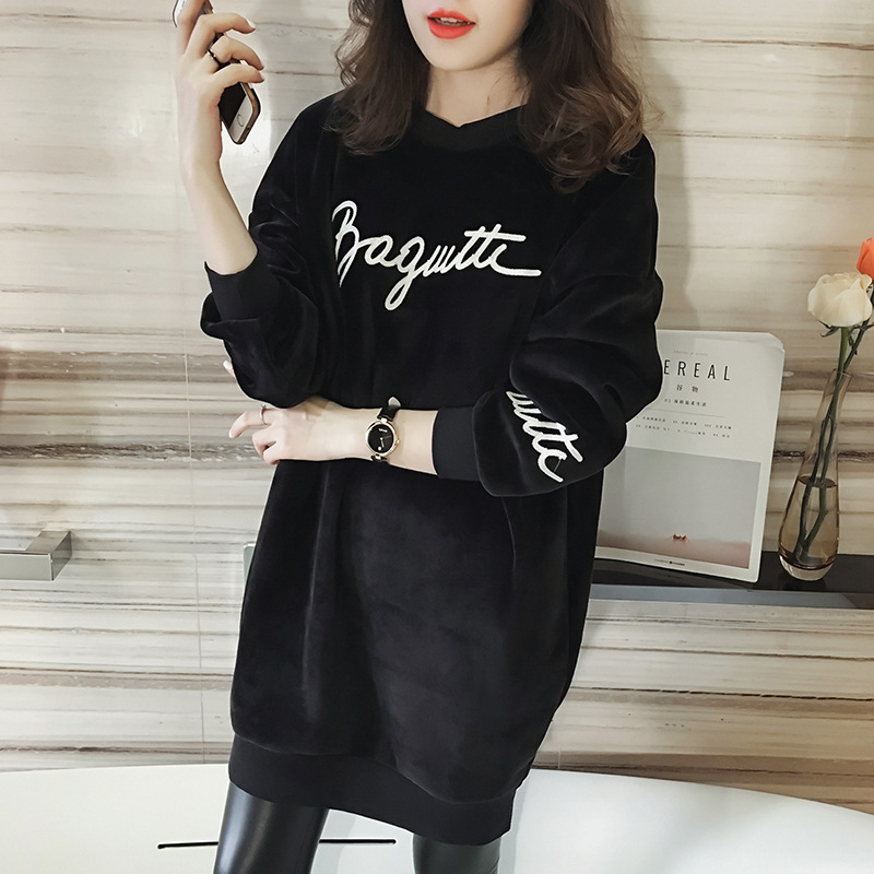 Picture of Pregnant Women's plus size Sweater 100.00kg chubby girl Slim 2024 Autumn and Winter Gold Velvet Mid-length Spring Gold Velvet Top