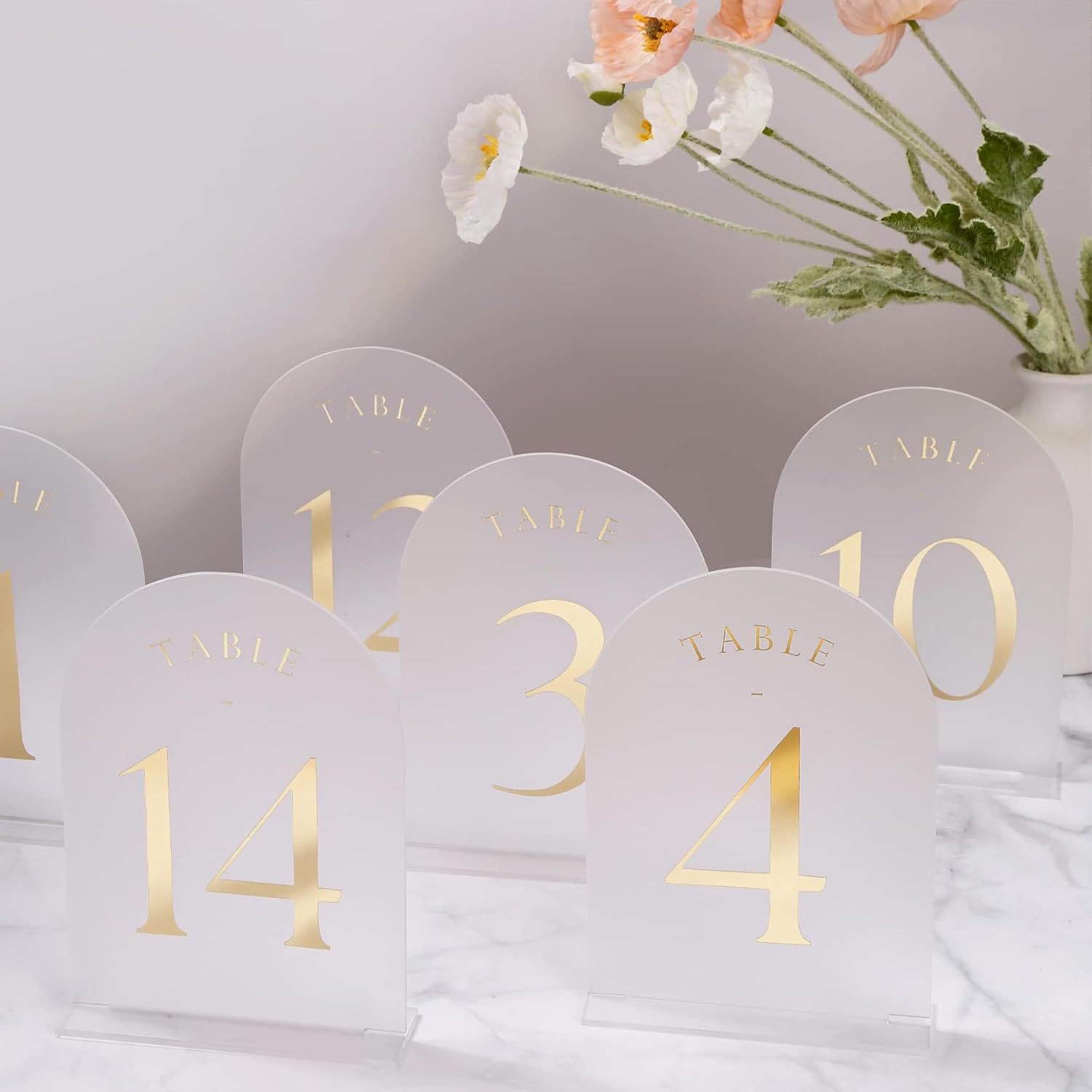 Gold Foil Printed Seat Plate Wedding Reception Frosted Arched Table Number Arched Acrylic Wedding Table Decoration