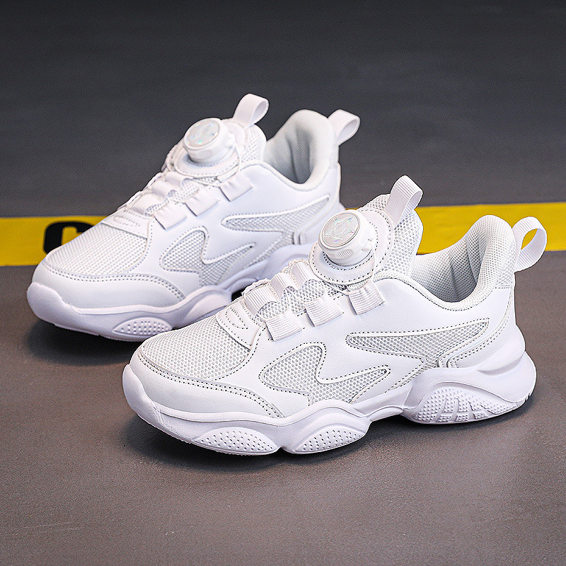 Elementary school children's white shoes mesh girls white sneaker spring and autumn boys white shoes button breathable sneaker