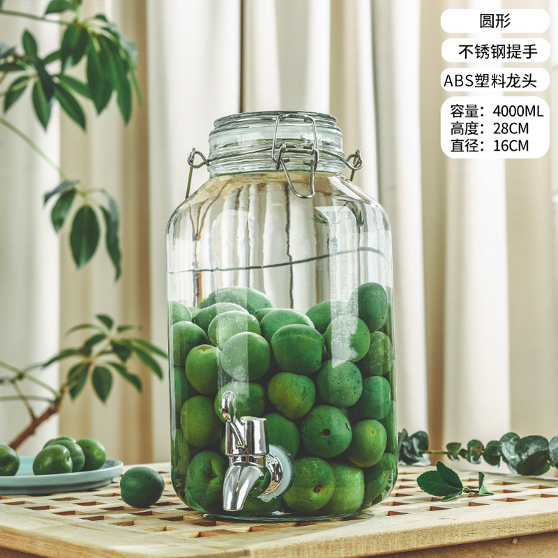 Picture of Wholesale sparkling wine glass bottle green plum bayberry wine bottle with tap brewing bottle household sealed pickled vegetable glass jar