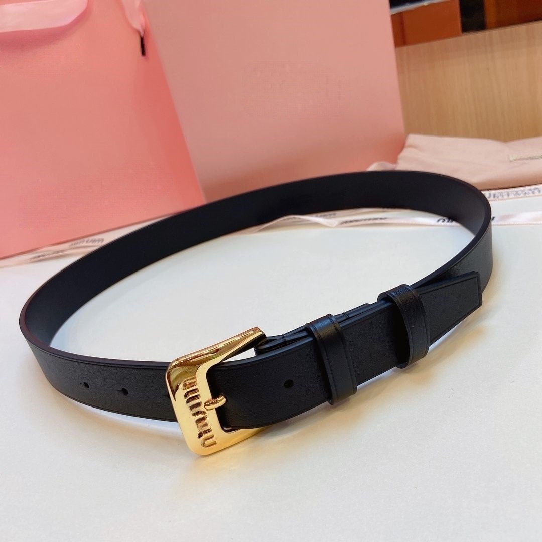 High-Quality Double-Sided Cowhide Leather Belt with Copper Buckle for Women, Fashionable Versatile Genuine Leather Simple Clothing Accessory Waist-Cinching Miu Belt