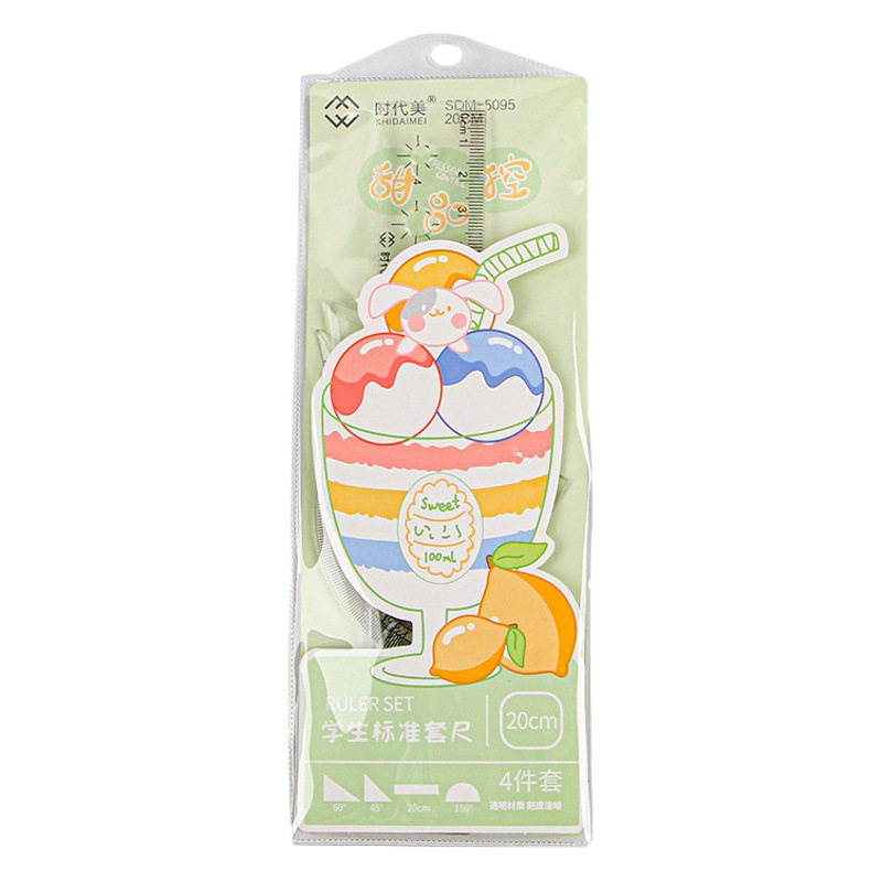 Picture of Student Cartoon Set of Rulers, Cute Children's Stationery, Multifunctional Ruler Set, Triangle Plate, Protractor, Ruler Wholesale
