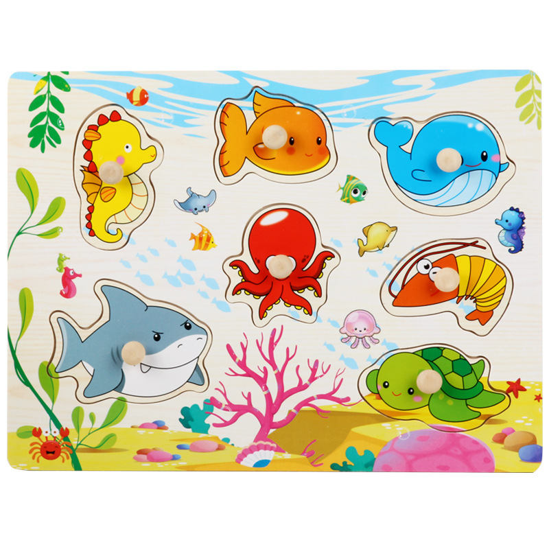 Picture of Factory wholesale hand-held board early education educational toys digital letters animal puzzle beneficial intelligence baby wooden toys