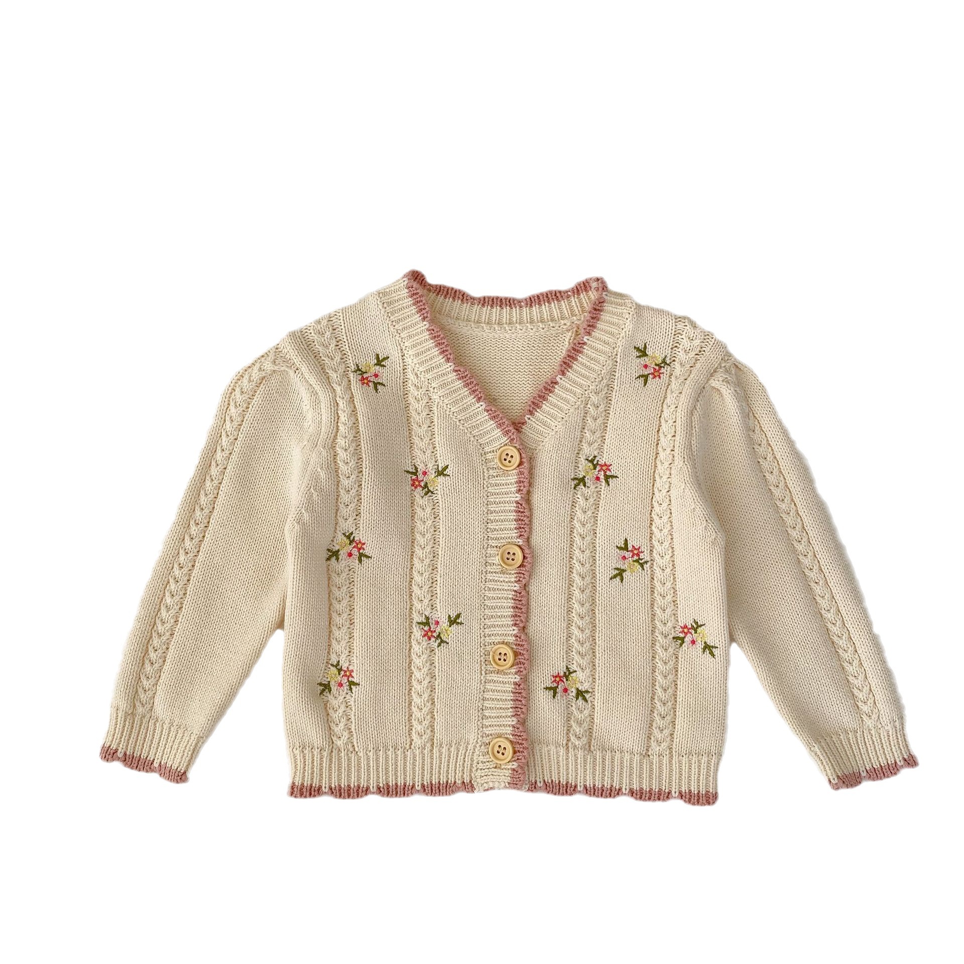 Picture of 2025 Autumn Internet Celebrity Cotton Yarn Versatile Infant and Toddler Baby Girl Small Floral Embroidered Long-Sleeved Knitted Cardigan Jacket