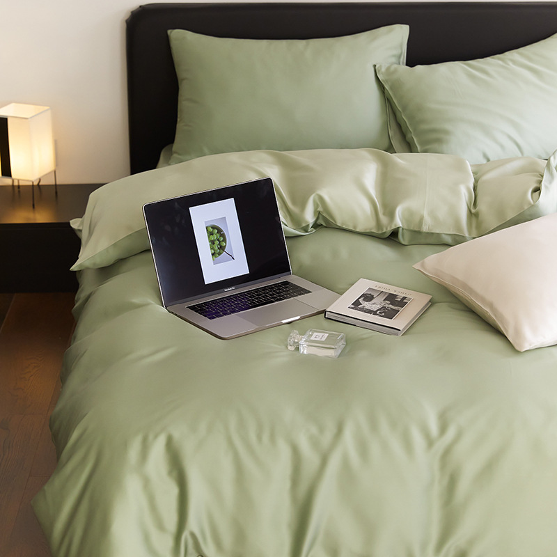 Picture of High-end double-spell Class A Lanjing Tencel four-piece set summer naked sleep cool feeling bed sheet quilt cover solid color Tencel cotton 4