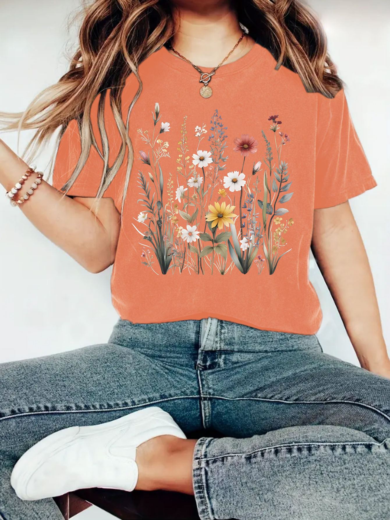 Picture of Amazon Europe and the United States summer women's plant flower pattern printing round neck short sleeve casual fashion foreign trade explosion T-shirt