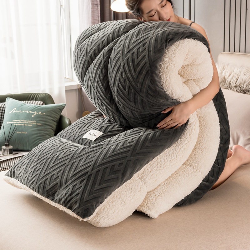 Picture of Amazon cross-border e-commerce milk fleece lambswood solid color winter quilt thickened core snowflake flannel quilt mattress