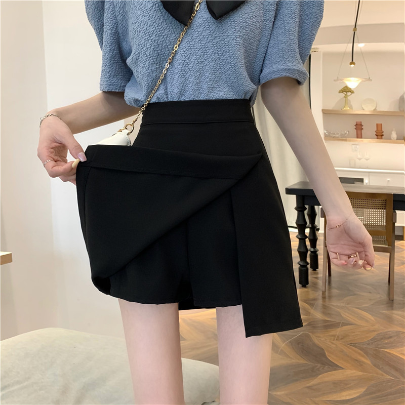 Skirt Women's Summer Misty Design Irregular Split Short Skirt High Waist Anti-Light A- Line All-Match Hip Pants Skirt