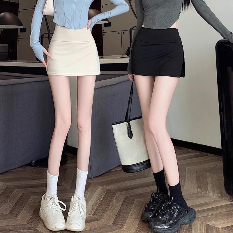 Black Skirt Women's 2024 New Spring and Summer High Waist Small Spice Girl Split A- Line One-Step Hip Short Culottes