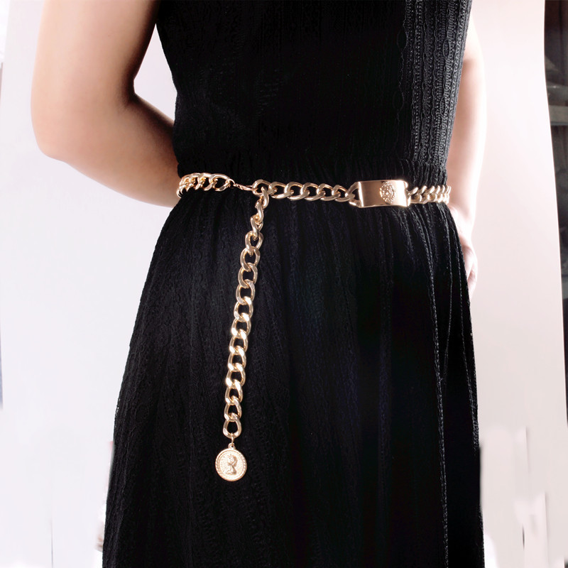 Picture of European and American Street Show 2021 New Fashionable Skirt Accessories Lion Head Decoration Belt Metal Thick Waist Chain