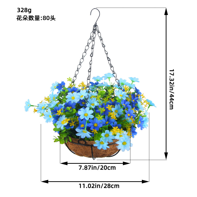 Picture of Hong Kong Love Spring Simulation Flower Hanging Basket Bow Hanging Basket Wreath Home Flower Iron Hanging Basin Decoration