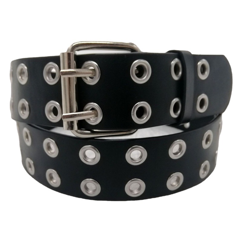 Fashion Double-pin Buckle Baotou Belt Women's Accessories Girl's White Air Eye Belt Jeans Double-empty Buckle Belt Student