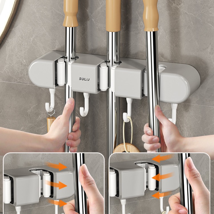 Picture of Wall-mounted mop clip rack punch-free hook balcony bathroom bathroom buckle fixed broom storage rack