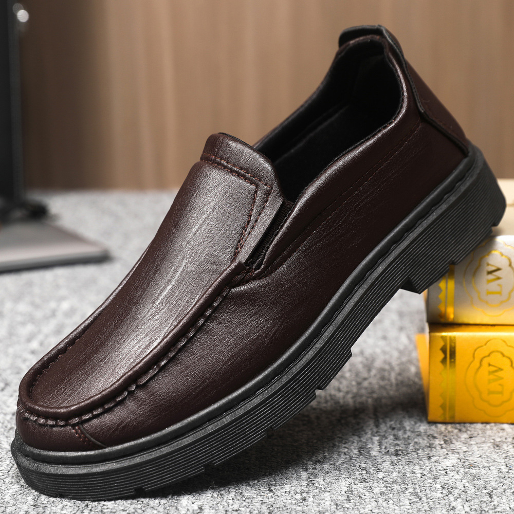 Leather shoes 25 new men's casual leather shoes leather surface waterproof one-foot soft sole soft surface trendy versatile business leather shoes