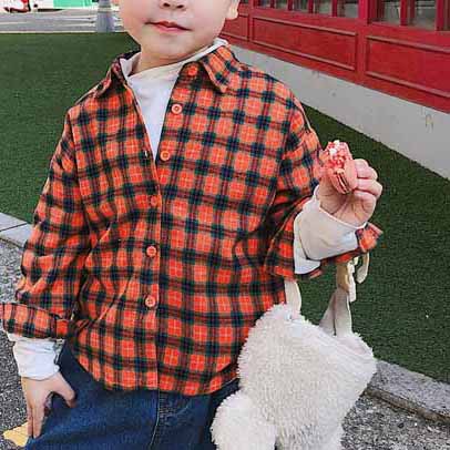 Autumn and Winter New Korean Style Children's Clothing for Boys and Girls Korean Style Fashionable Long-Sleeved Cotton Plaid Shirt 3 Casual and Versatile
