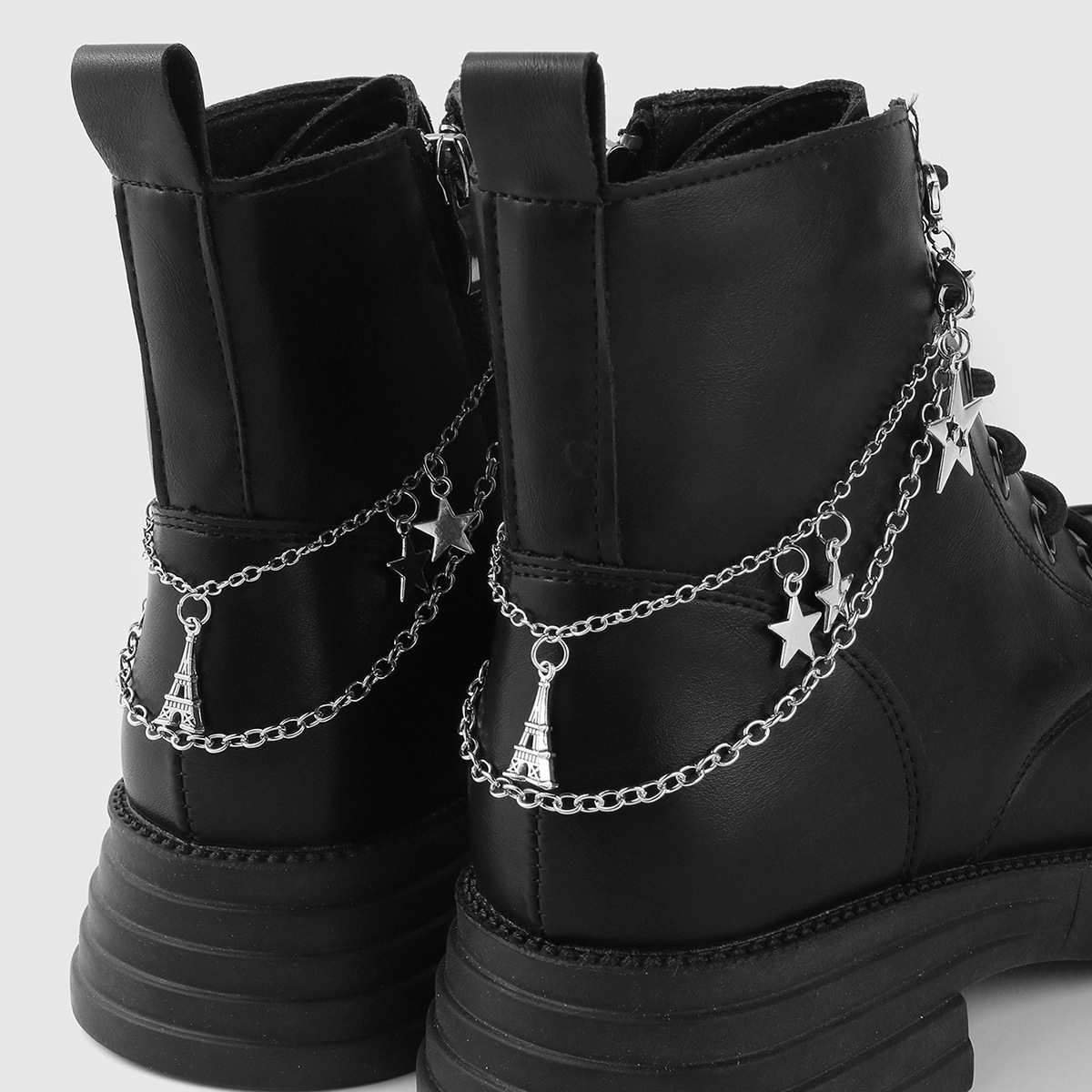 New Y2K Accessible Luxury Exquisite Simple Silver Multi-Layer Chain Star Tower Pendant DIY Adjustable Shoe Chain Decoration