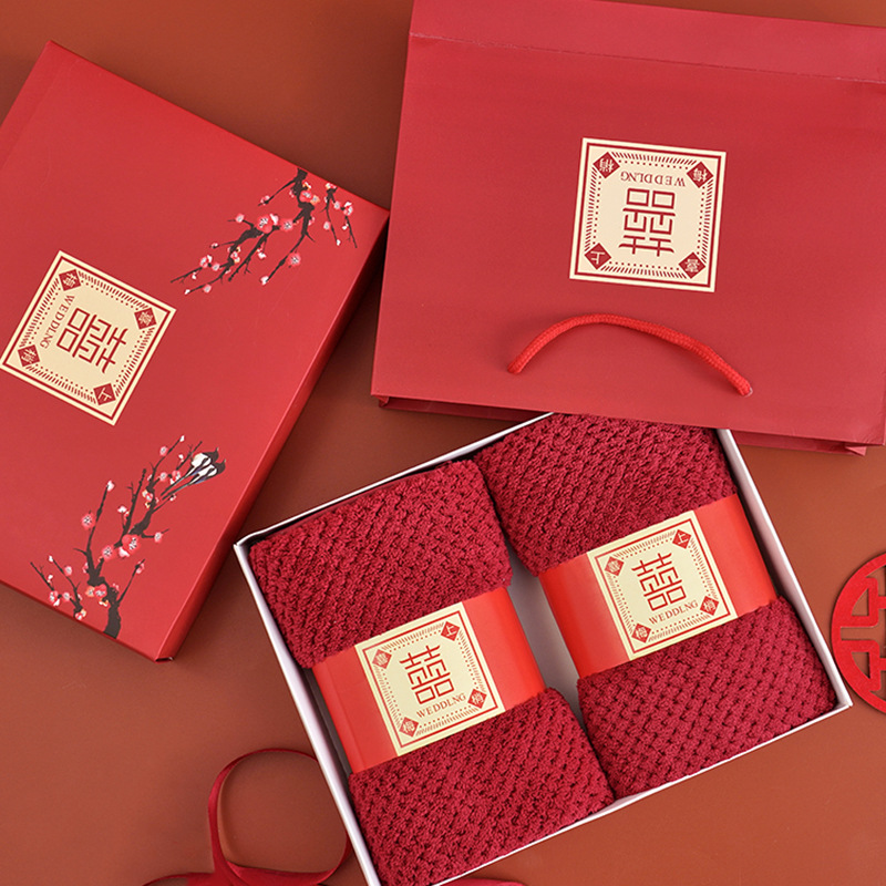 Picture of Bear towel wholesale wedding hand gift wine red wedding gift wedding gift hand gift towel