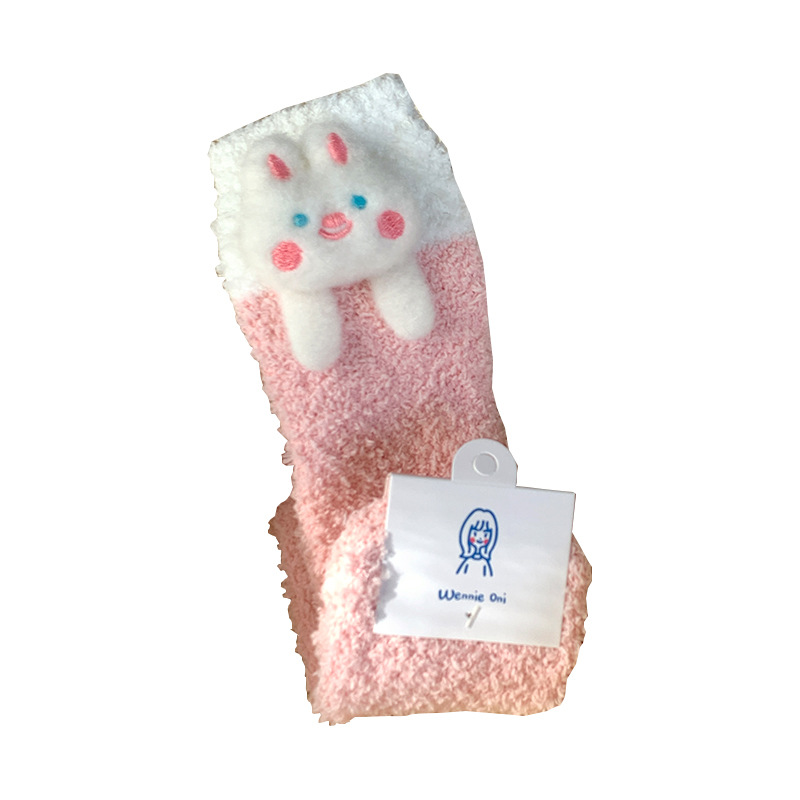 Picture of Cute Coral Fleece Socks Women's Three-dimensional Cartoon Doll Winter fleece-lined Thickened Warm Postpartum Home Sleep Socks