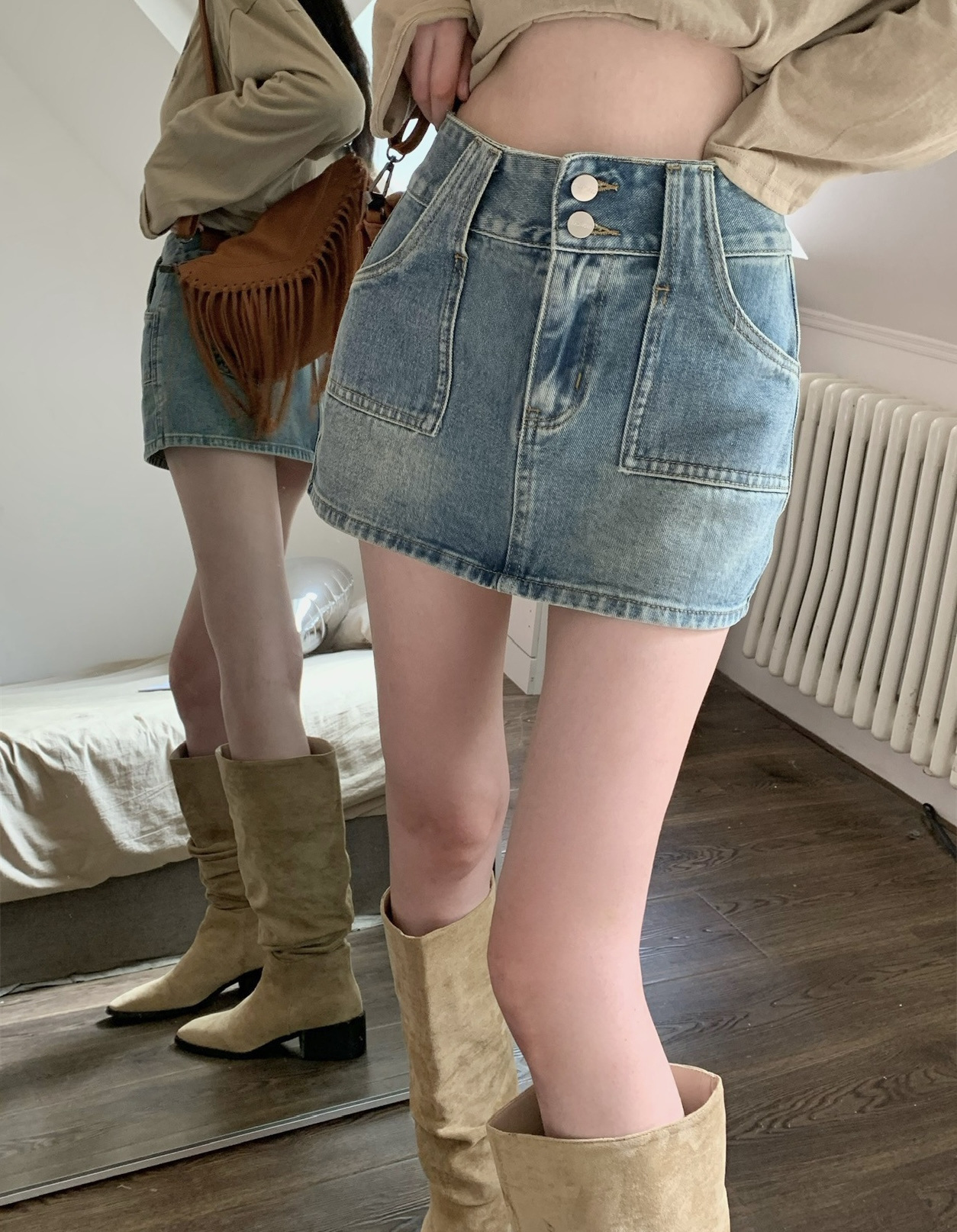 Hot girl washed retro Denim skirt women's summer A- line skirt high waist small sheath short skirt