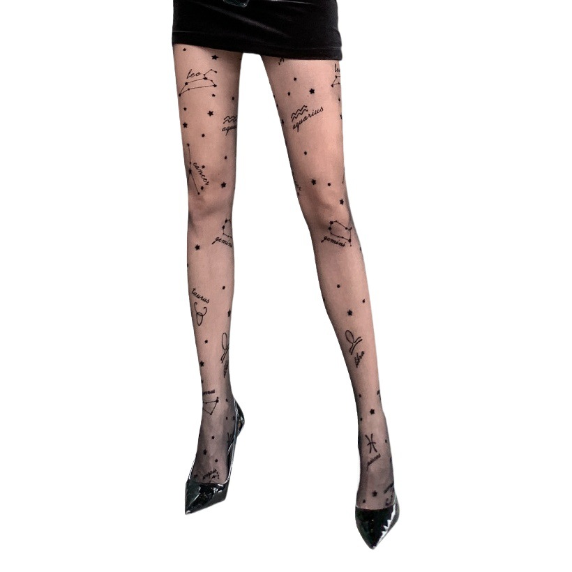 Yang Mi's Autumn and Winter Constellation Stockings Pineapple Stockings Arbitrary Cut Thick Thin Long Barrel Anti-snagging Black Silk Women