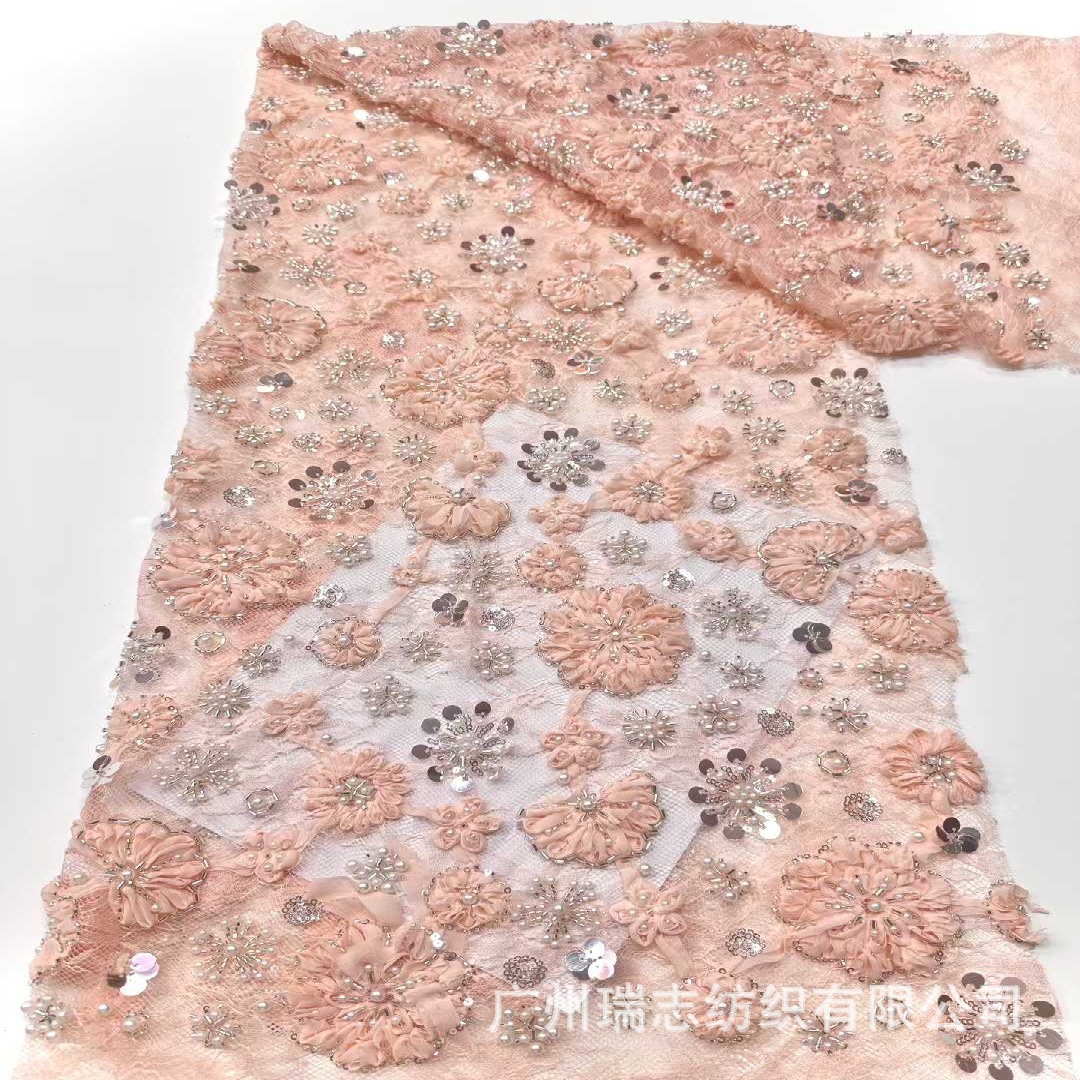 Fashion three-dimensional floral palette flower sequin embroidery party wedding dress fabric 3d flower lace fabric