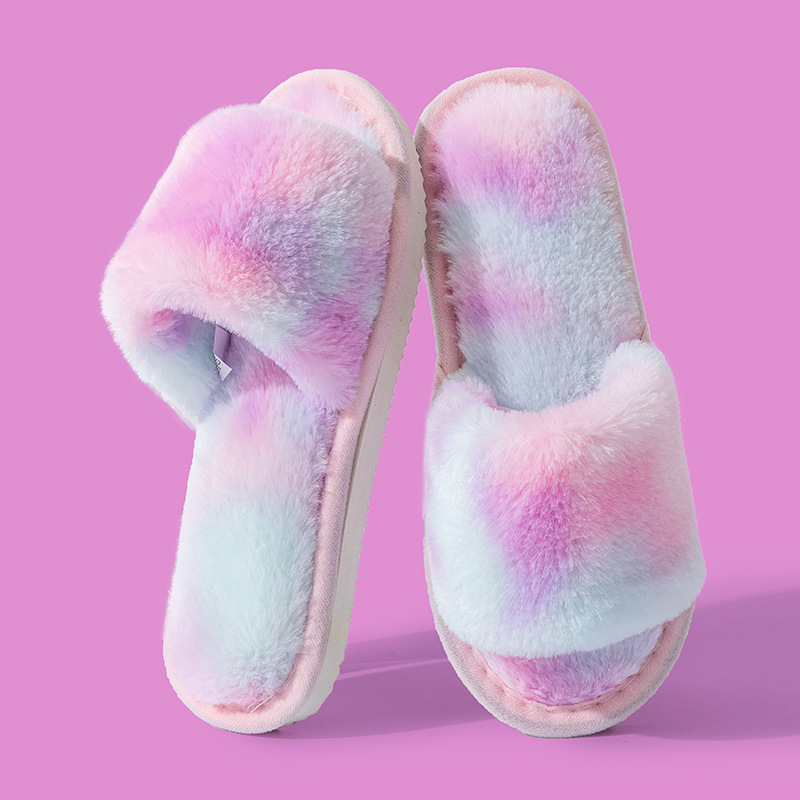 Fairy Style Leopard Print Furry Slippers for Women to Wear Outside 2023 Autum New Plush Air-Conditioned Room Lazy One-Line Cotton Slippers