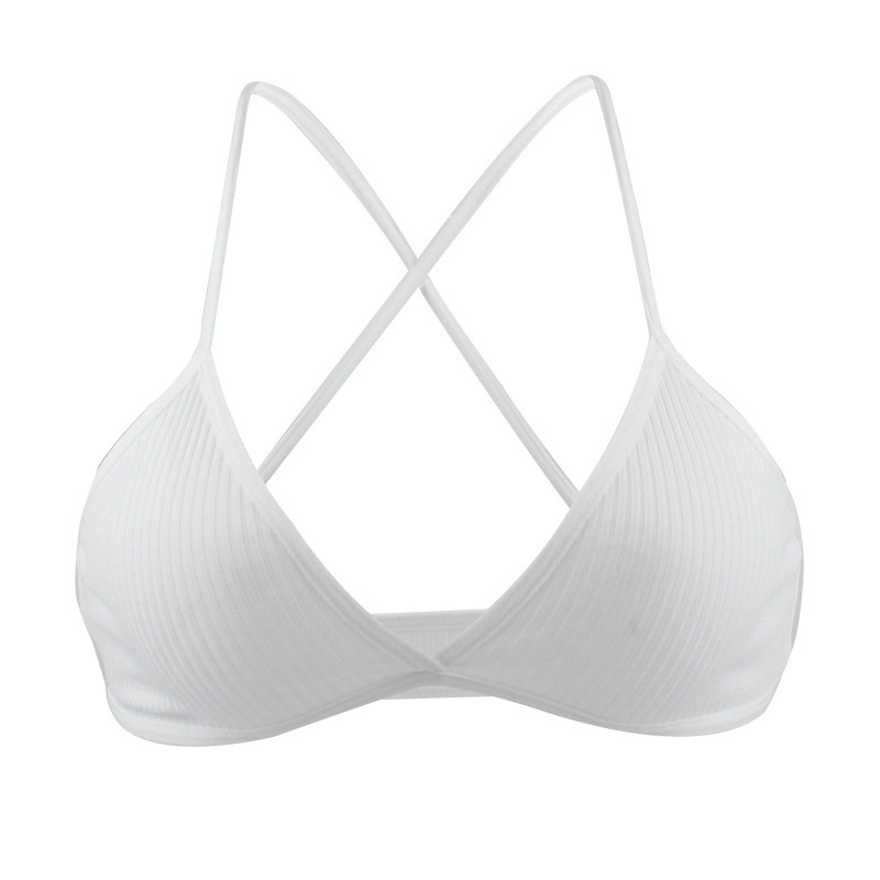 Picture of Thin cotton bralette cross back triangle cup without steel ring comfortable breathable bra light thread underwear