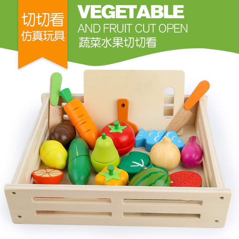 Picture of Chesele Children's Educational Toys 4-6 Wooden Fun Early Education Kitchen Simulation Play-in Magnetic Fruits and Vegetables