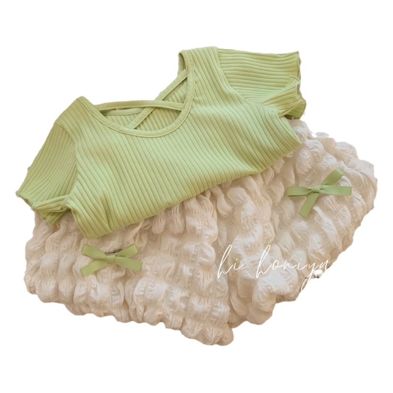 Girls' Summer Dress suit 2023 New Arrival Female Baby Korean Style Fashionable Short-sleeved Girl's Flower-bud Pants Summer Two-piece Set