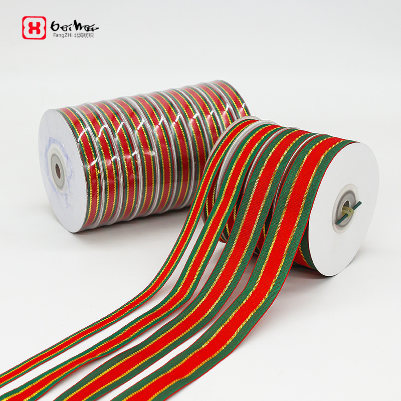 Factory Wholesale Christmas Ribbon Gift Packaging Phnom Penh Ribbon Stripe Baking Decorative Cake Ribbon