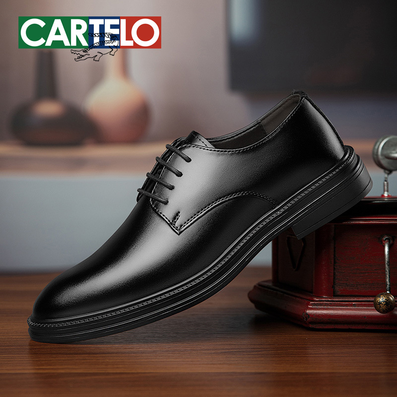 Leather Shoes Men's Wedding Leather Soft-soled Pointed Dress Shoes Dress Business Height-increasing Brown Work Shoes Men's Derby Shoes