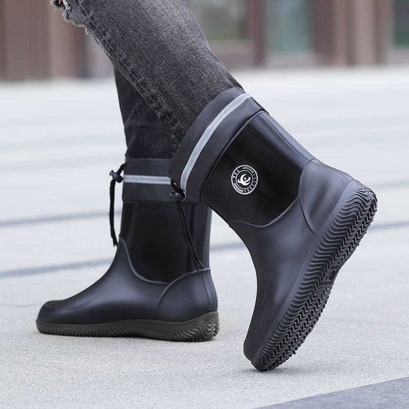 Rain boots 39-48 size medium simple waterproof drawstring extra large size men's and women's medium warm waterproof fleece-lined detachable non-slip women's boots