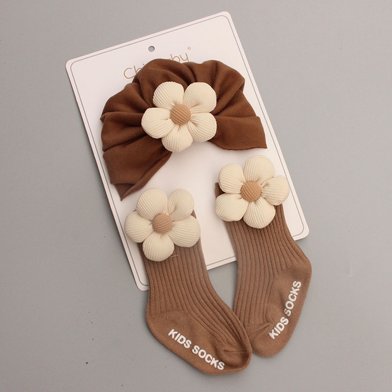 Picture of Cross-border Cute Flower Newborn Baby Fetal Cap Newborn Baby Girl Socks Spring Autumn Summer Hat 0-12 Months