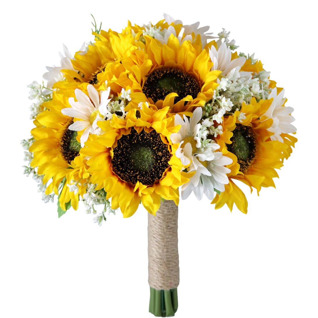 Amazon simulation sunflower bride holding flowers wedding photography props European and American church wedding bouquet