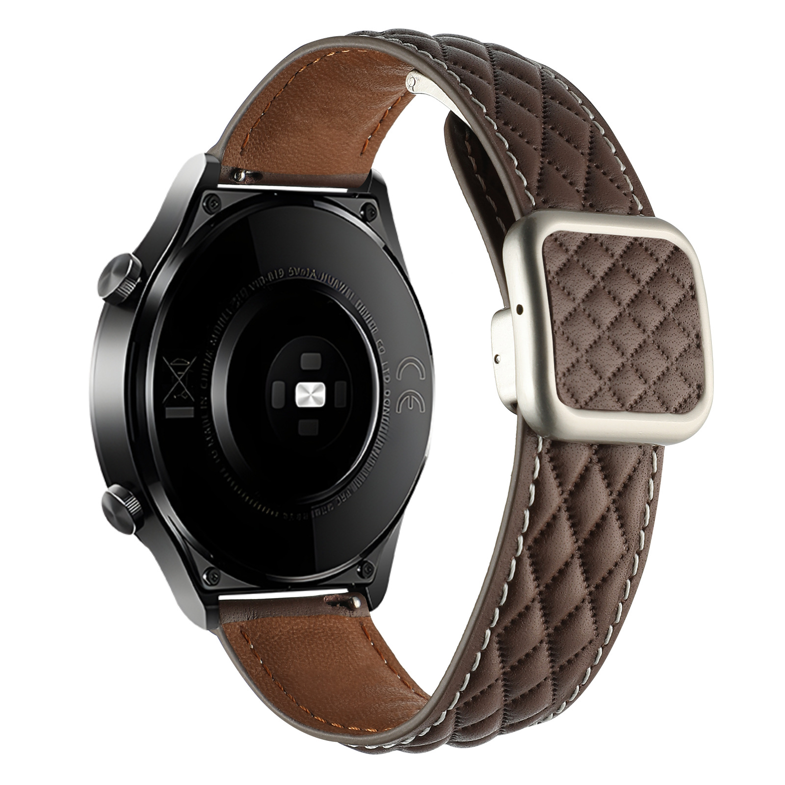 Picture of Suitable for Huawei Gt5 Samsung Watch Xiaomi S4 Genuine Leather Quilted Pattern Double-Sided Leather Magnetic Square Buckle Watch Strap Gt6