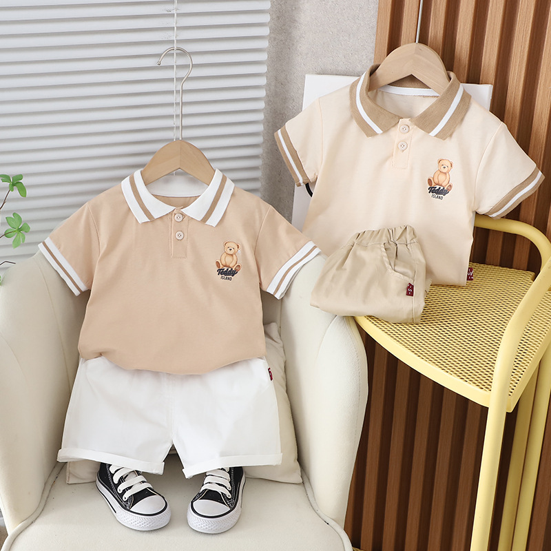 Boys Yangqi short sleeve suit summer fashion children fried street fashion letter bear short sleeve suit generation tide