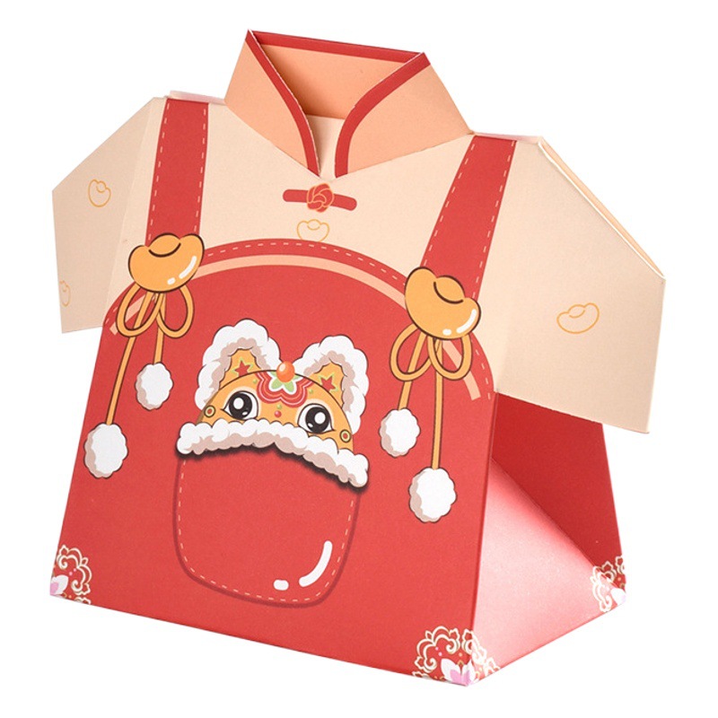 New Year red happy auspicious Tang suit shape candy box in stock auspicious cute new year greeting candy folding box
