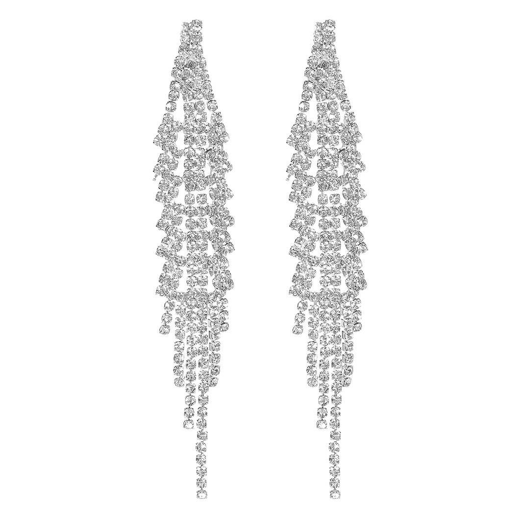 European and American High-End Full Diamond Tassel Long Earrings, Feminine Bridal Earrings Accessories, Geometric Tassel Earrings