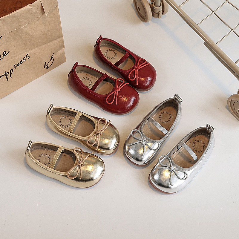 Girls Leather Shoes Spring and Autumn 2025 New Children Princess Shoes Little Girl Grandma Shoes silver Soft Bottom Baby Shoes