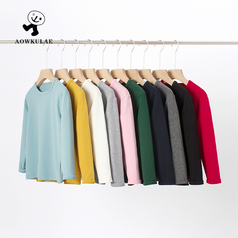 Spring and autumn children's clothing Korean new boys bottoming shirt girls cotton stretch solid color long sleeve children's T-shirt wholesale