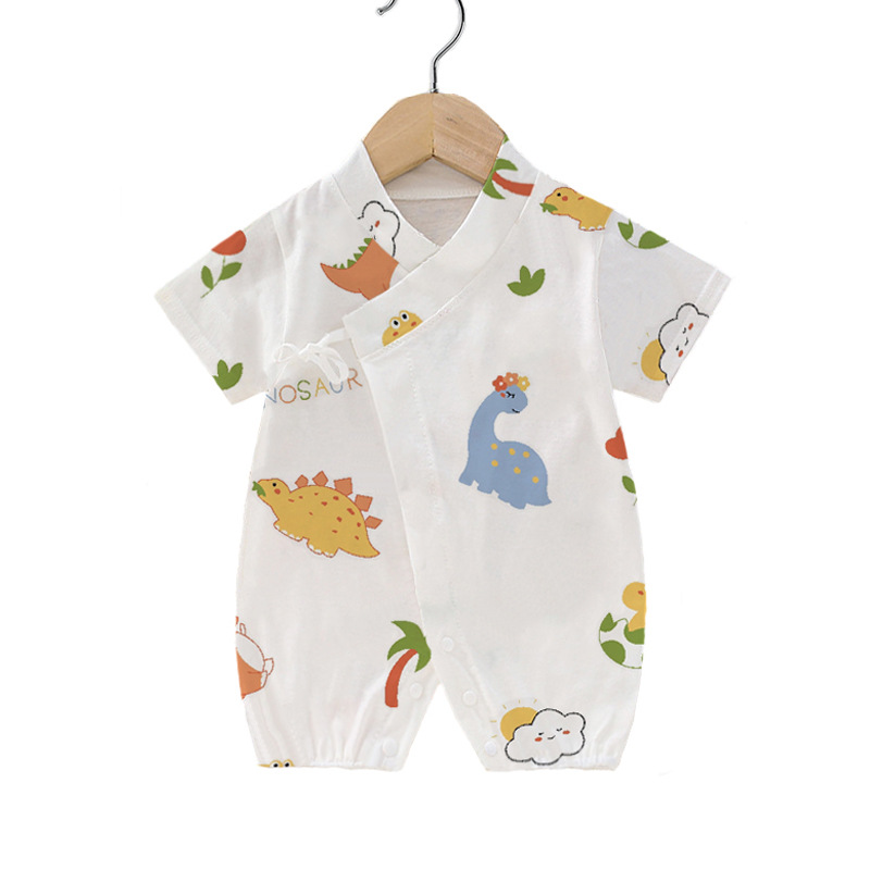 Picture of Infants' Short-sleeved jumpsuit cotton-padded climbing suit monk suit lace-up baby's thin kimono cartoon printed suit