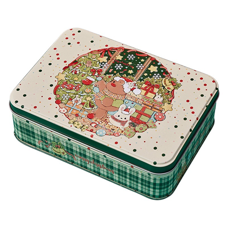 Original new Christmas cartoon rectangular tin biscuit box white rabbit toffee box chocolate tin box