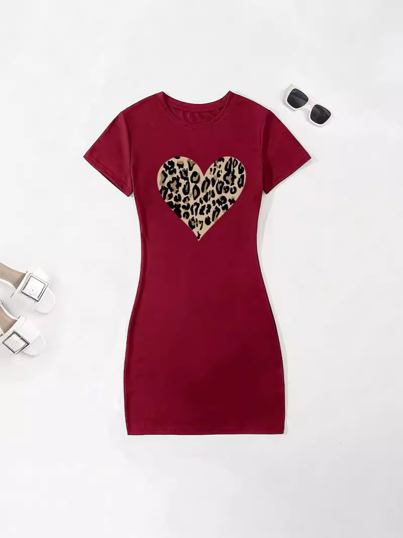 Fashion Versatile Leopard Love Print Slim Fit dress