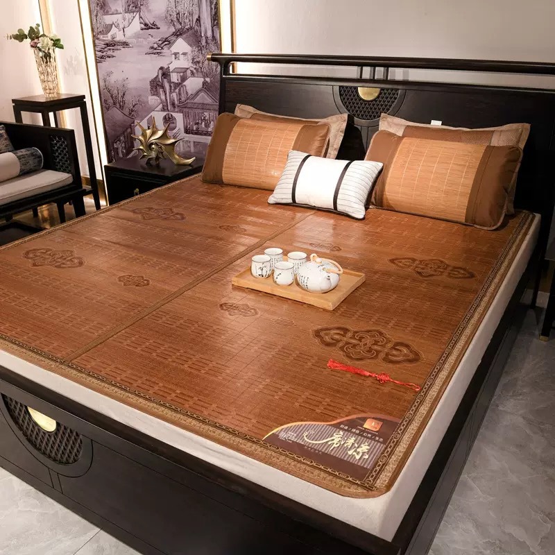 Picture of Summer Summer Mat Carbonized Bamboo Mat Double-sided Foldable Bamboo Mat Household Ice Silk Mat Student Dormitory Rattan Mat Straw Mat