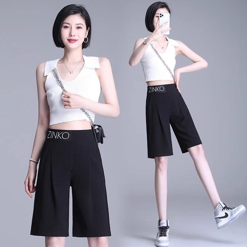 Summer High Waist Slimming Black Loose Casual Straight Hip Shorts plus size Sports Shorts Women 2025